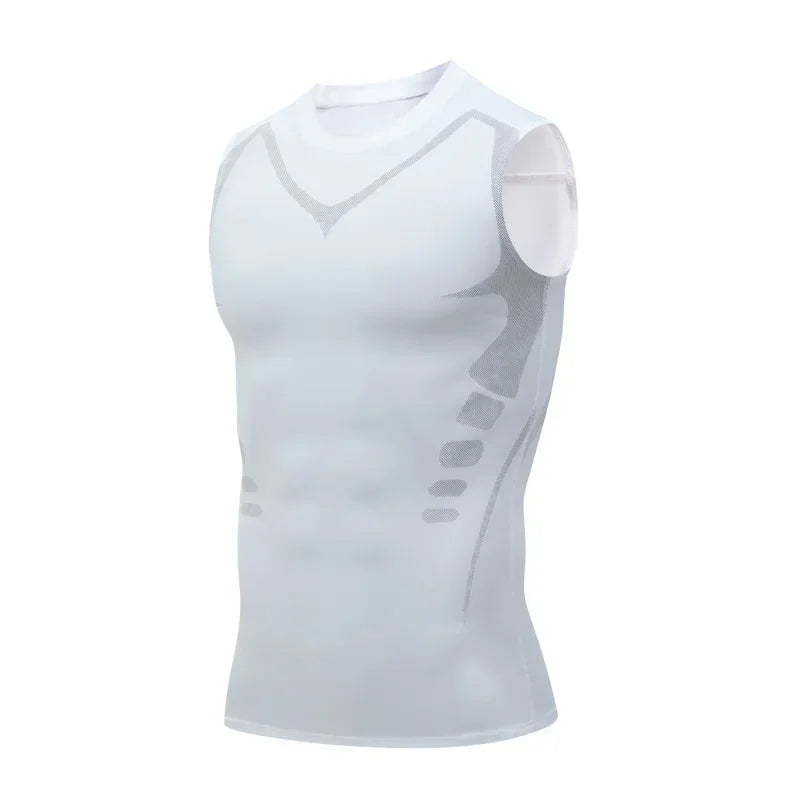 Men's Compression Shirt Tummy Control Muscle Support Quick-Dry Ice Silk Workout Vest Slimming Body Shaper Tank Top Gym Running