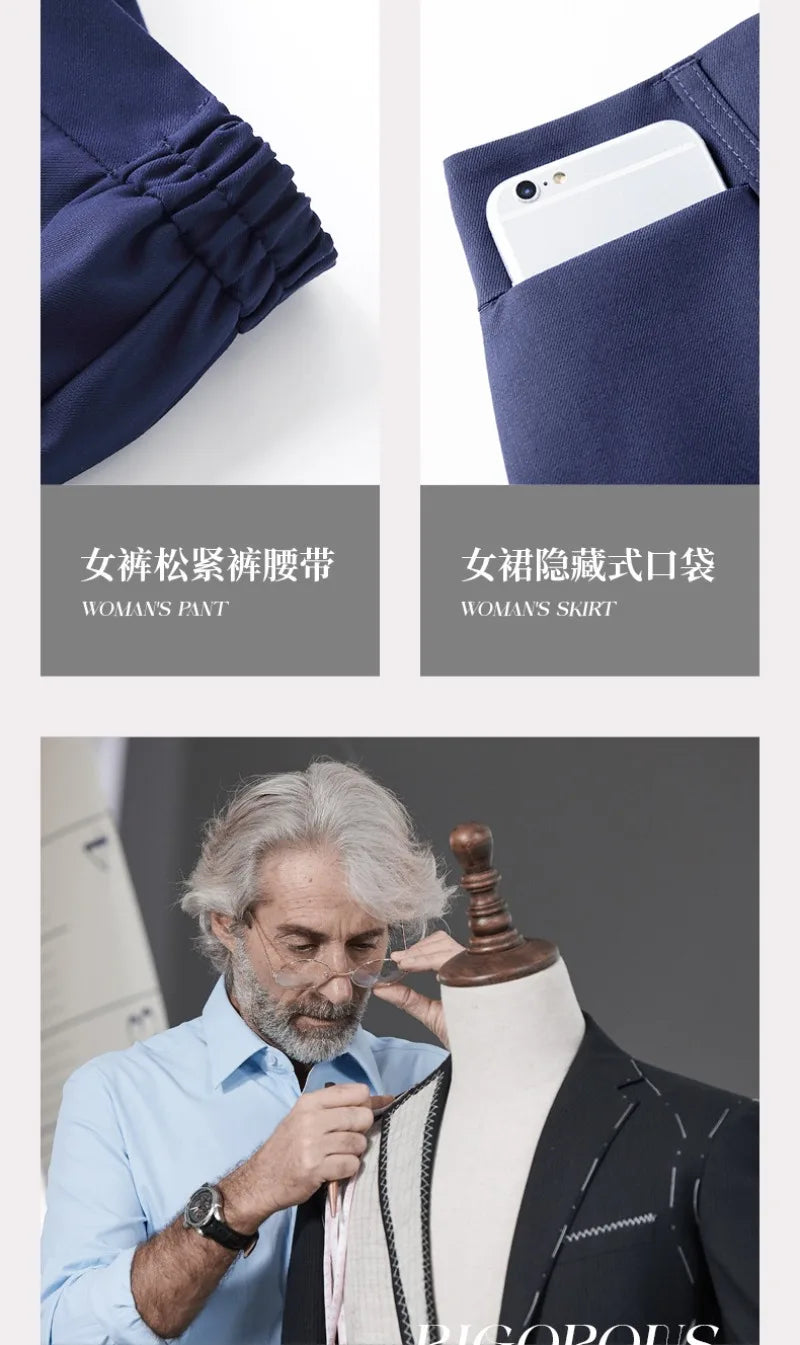 Men's Formal Business Suit Set Black Grey Blue Blazer Pants 2 Piece Work Wear For Office Sales Property 4S Store Staff