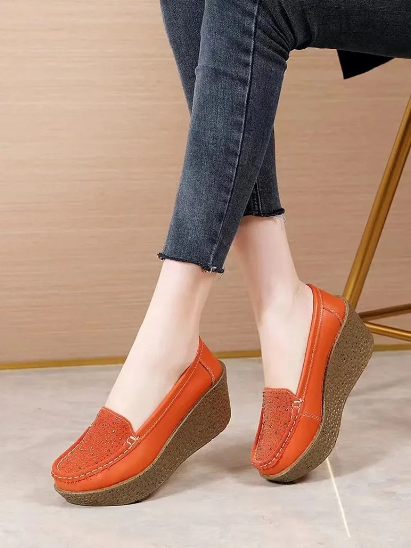 2025 New Women's Shoes Casual Women Loafers Wedge Women Shoe Slip on Platform Shoes Pu Leather Flat Shoes Women Zapatos De Mujer