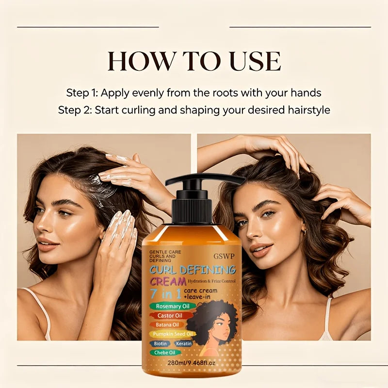GSWP 7-in-1 Curl Cream, keeps hair fresh and non-sticky, enhancing shine and volume, deep hydration and nourishment. 280/560ml