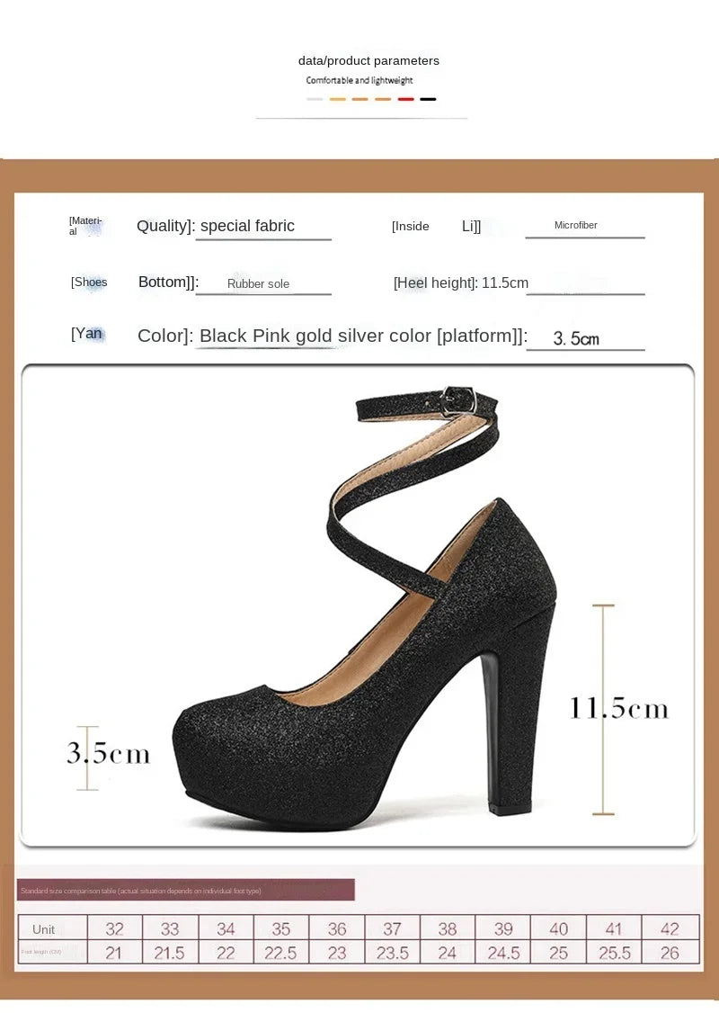 Women Shoes Sexy Fashion Round Toe High Heels  Ankle Strap Dress Dance Party Wedding Bride Platform Shoes Big Size 49 50 33-43