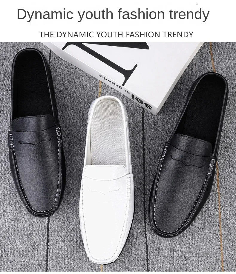 Summer new men's casual leather shoes spot 2024 cross-border large size trend fashion soft bean shoes low-top men's shoes