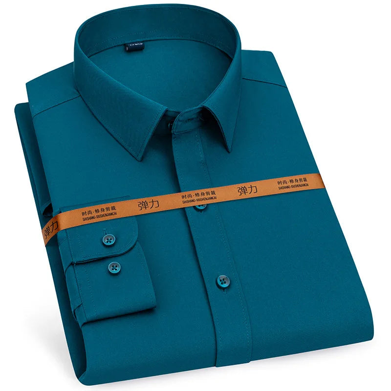 New men's dress shirt long sleeve thin free ironing business casual slim-fit fashion breathable high quality solid color