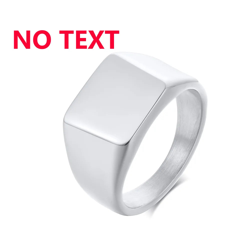 Elegant Personalized Name Bar Ring for Women Gold Color Stainless Steel Signet Stamp Ring Round Square Initial Custom Jewelry