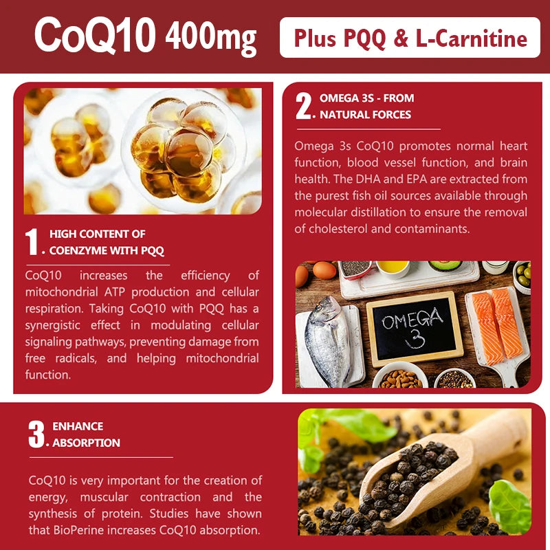 Buy 1 Get 1 Free! Pure CoQ10 400mg Supplement, Superior Absorption for Heart Health, Cellular Energy & Antioxidant Defense