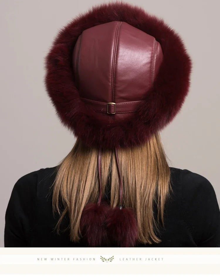 Hot Sale 100% natural Fox Fur Hat Women Cap Thick Fur Cap Winter Warm Hat Female Fashion For Women Hat With Earmuffs Hat