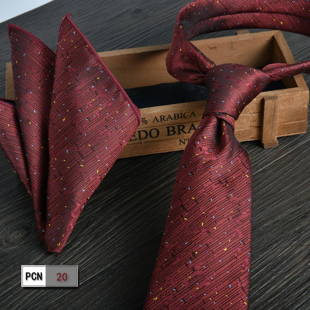 man tie set swine red 8cm Men's Formal tie and pocket square set 2-Piece Business Wedding burgundy ties for men and neckties man