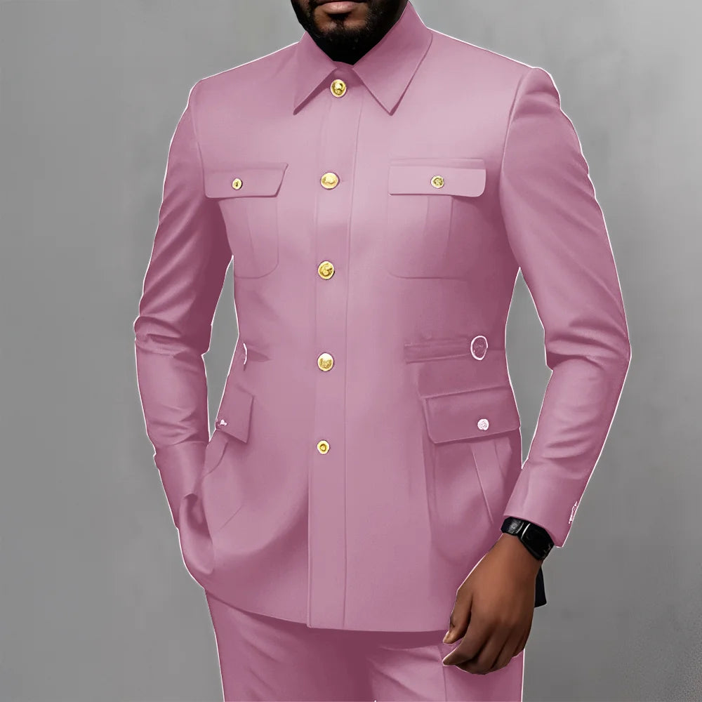 Men's 2-Piece Formal Suit, Utility Style, Golden Buttons, Suit + Trousers Combination, Fashionable Business Use