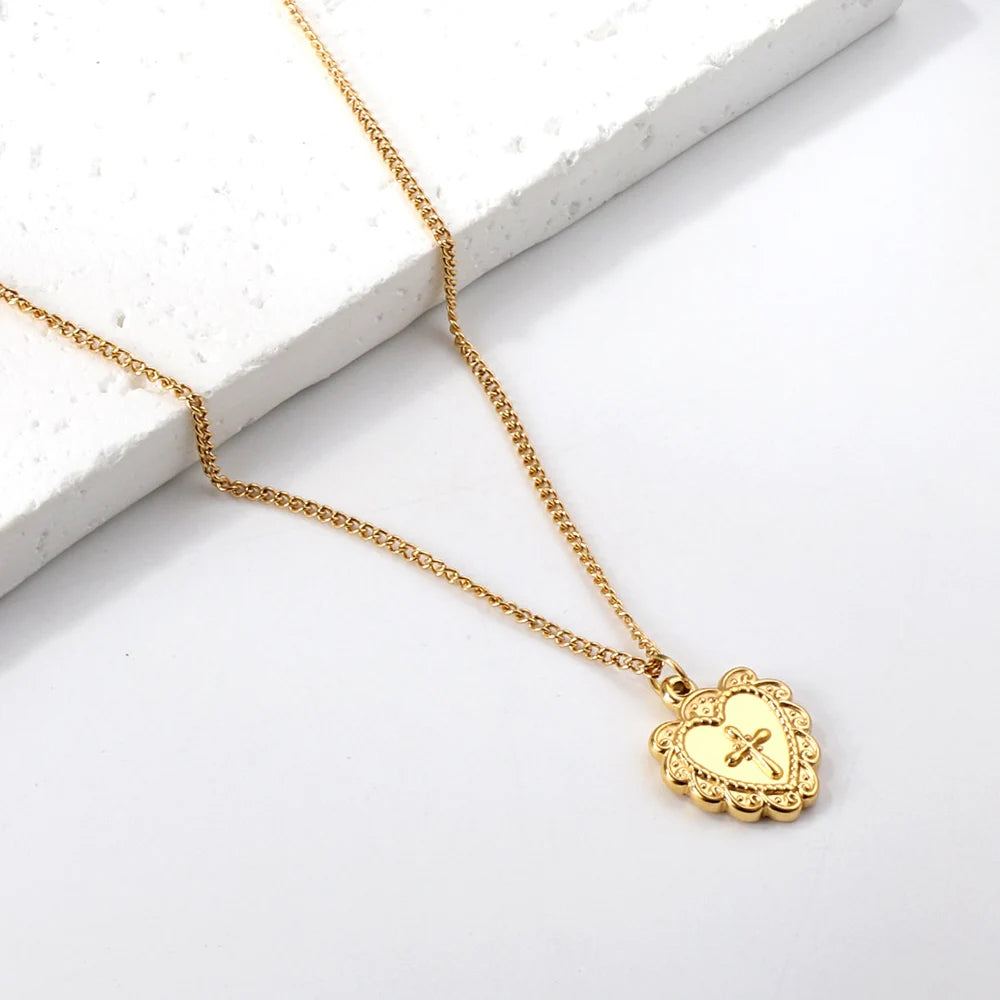 Classic Cross Pendant Necklaces For Women Girls Fashion Gold Plated Stainless Steel O Chain Collares Para Mujer Jewelry Gifts