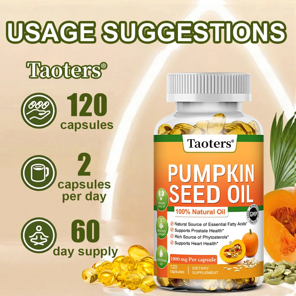 Pumpkin Seed Oil - Supports Prostate Health and Hair Growth, Enhances Brain Function, Urinary Tract Support - 120 Capsules