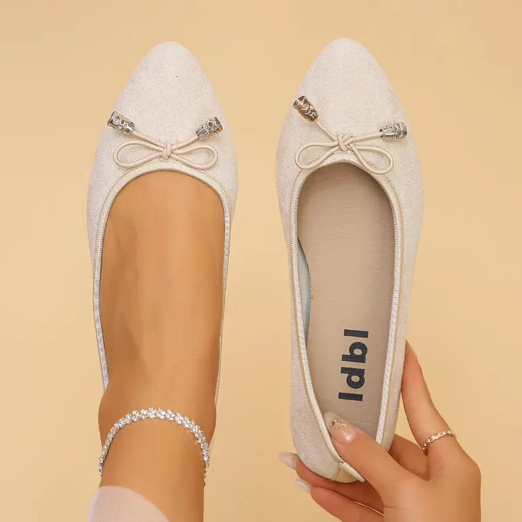 Women's Elegant Pointed Toe Ballet Flats with Bowknot Decor Slip-On Dress Shoes for Office Wedding Party Daily Casual Footwear