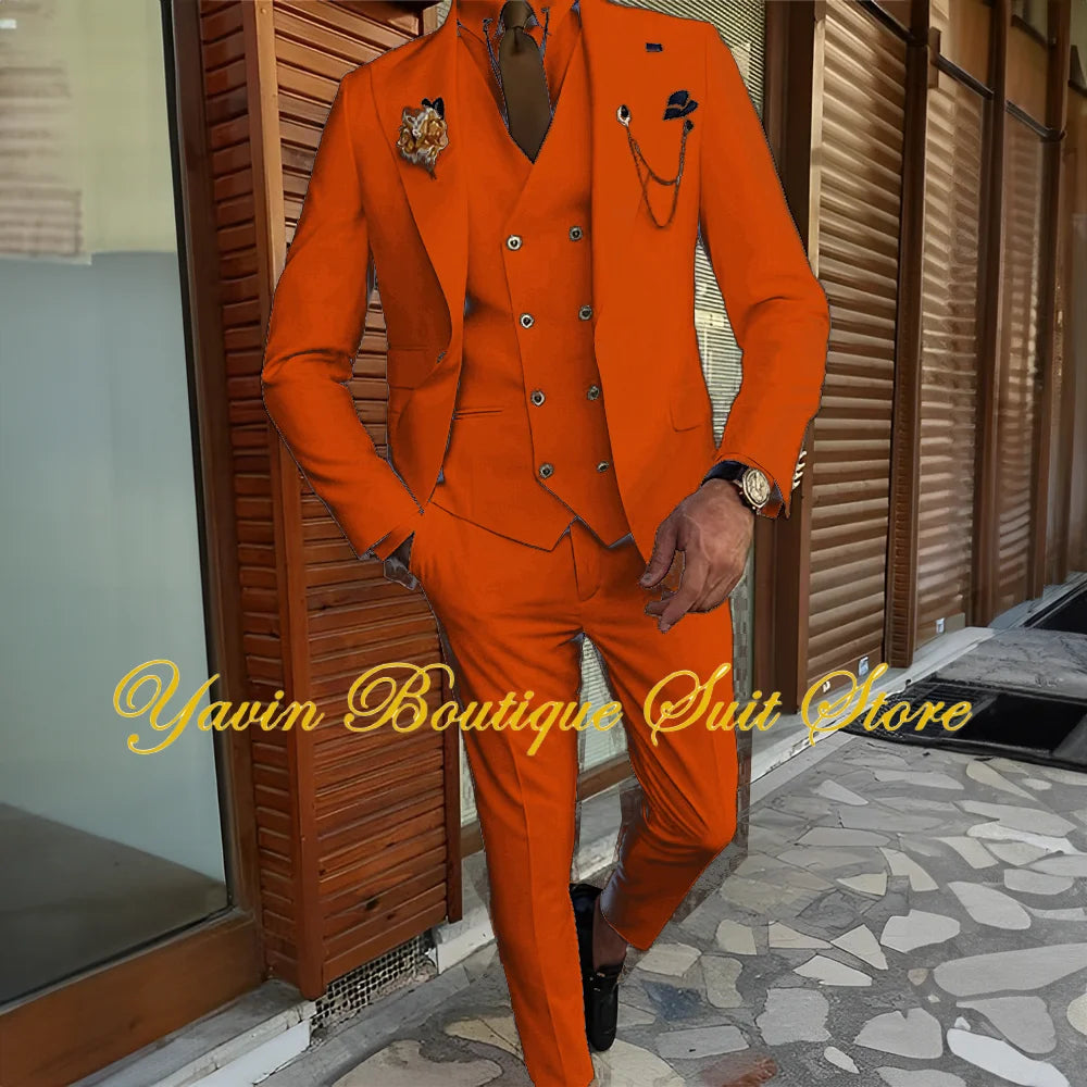 Men's Suit 3-piece Formal Blazer Pants Vest Wedding Groom Tuxedo Customized Elegant Men's Suits