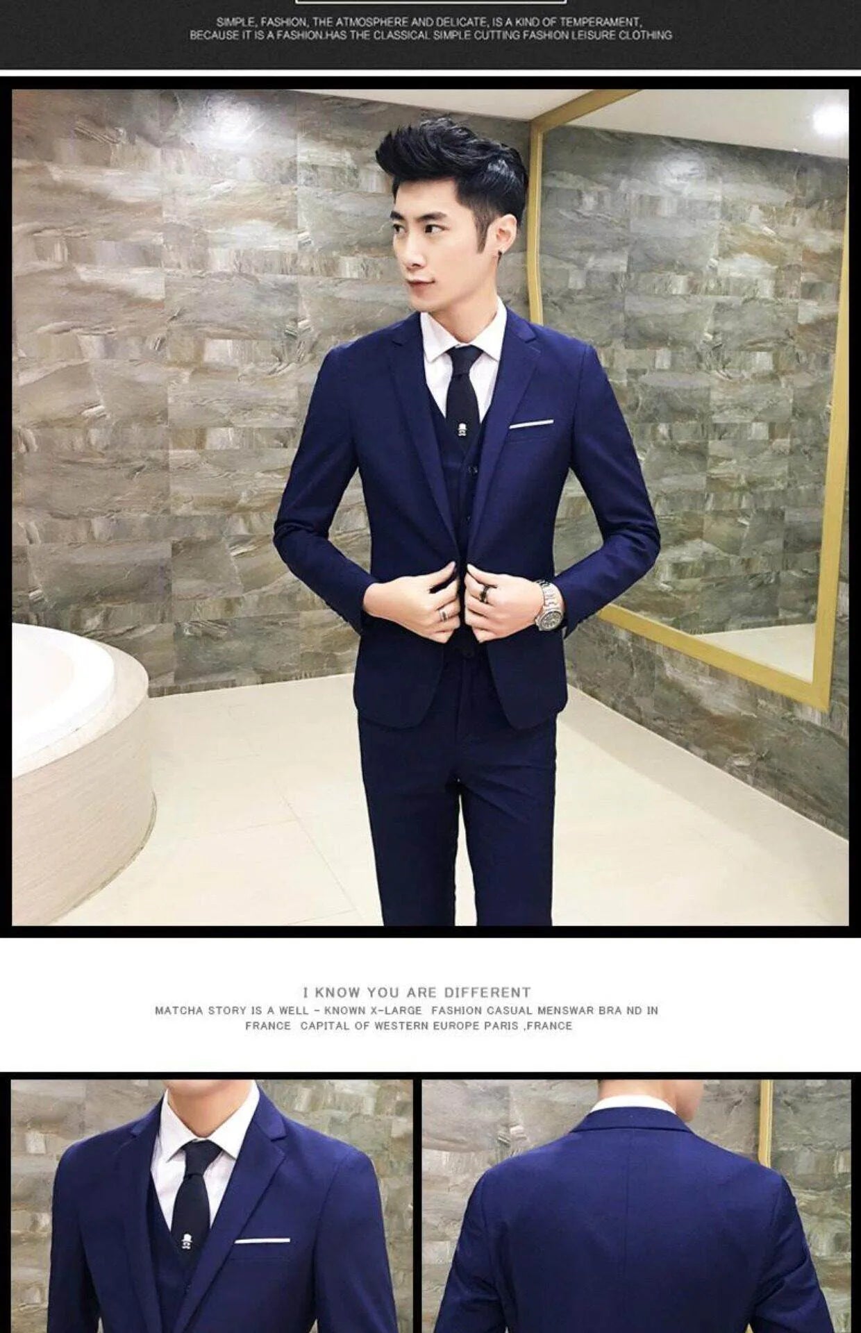 Men's Three-Piece Suit Set Business Formal Tailored Wedding Groomsmen Dress Spring Fashion Urban Polyester Blend Standard Fit