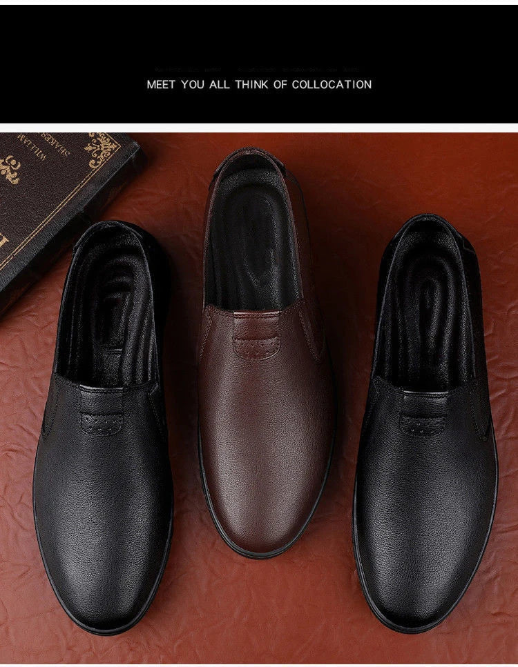 Men's Casual Business Leather Shoes Fashion Soft Bottom Oxfords Male Wedding Party Office Business Shoes Slip-on Outdoor Flats