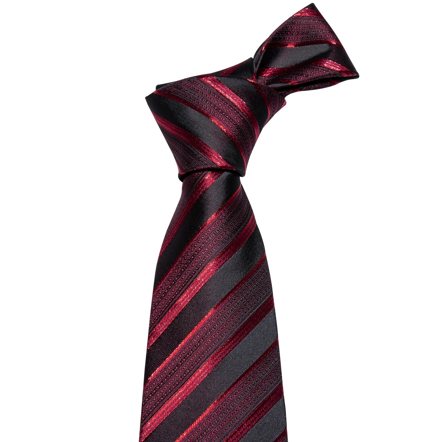 Male Luxury Neck Tie For Men Business Red Striped Tie Hanky Cufflinks Set Neckwear Wedding Party Casual