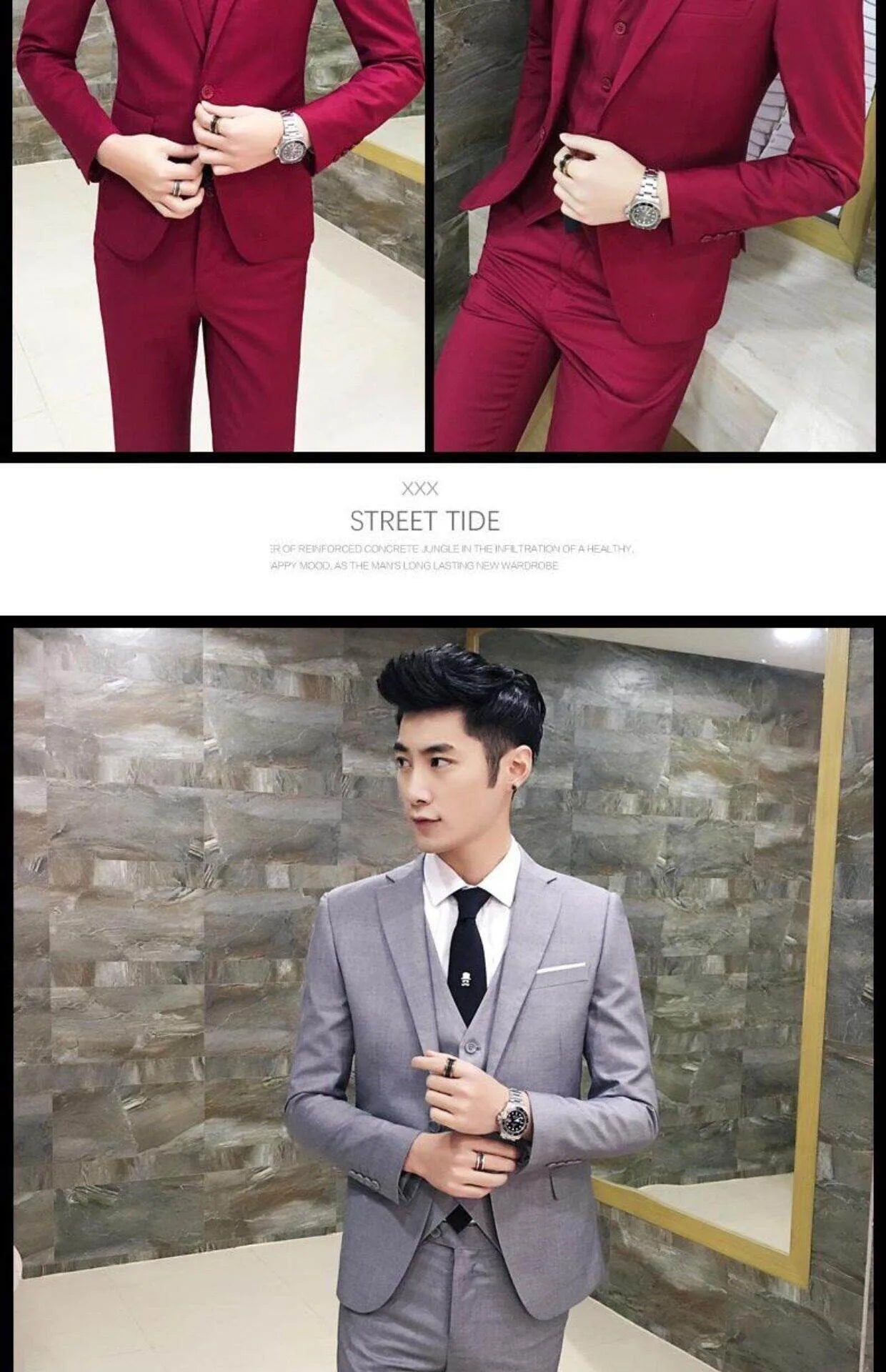 Men's Three-Piece Suit Set Business Formal Tailored Wedding Groomsmen Dress Spring Fashion Urban Polyester Blend Standard Fit