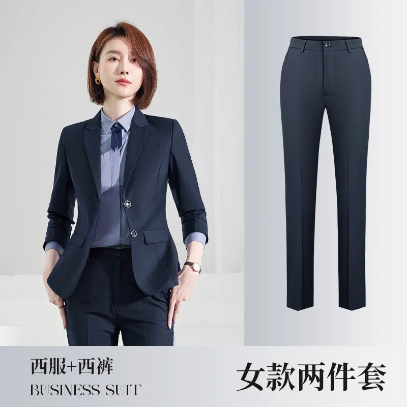 Men's Formal Business Suit Set Black Grey Blue Blazer Pants 2 Piece Work Wear For Office Sales Property 4S Store Staff