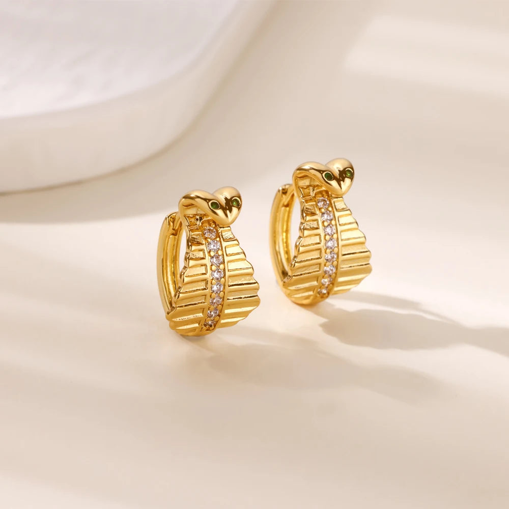 Cubic Zirconia Hoop Earrings For Women Luxury Crystal Zircon Gold Color Stainless Steel Earring Jewelry Wedding Party Gift