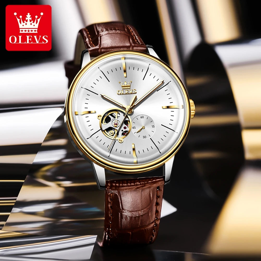 OLEVS 6708 Mechanical Watch for Men Fashion Arched Glass Automatic Men's Watches Hollow Simple Luxury Brand Original Man Watch