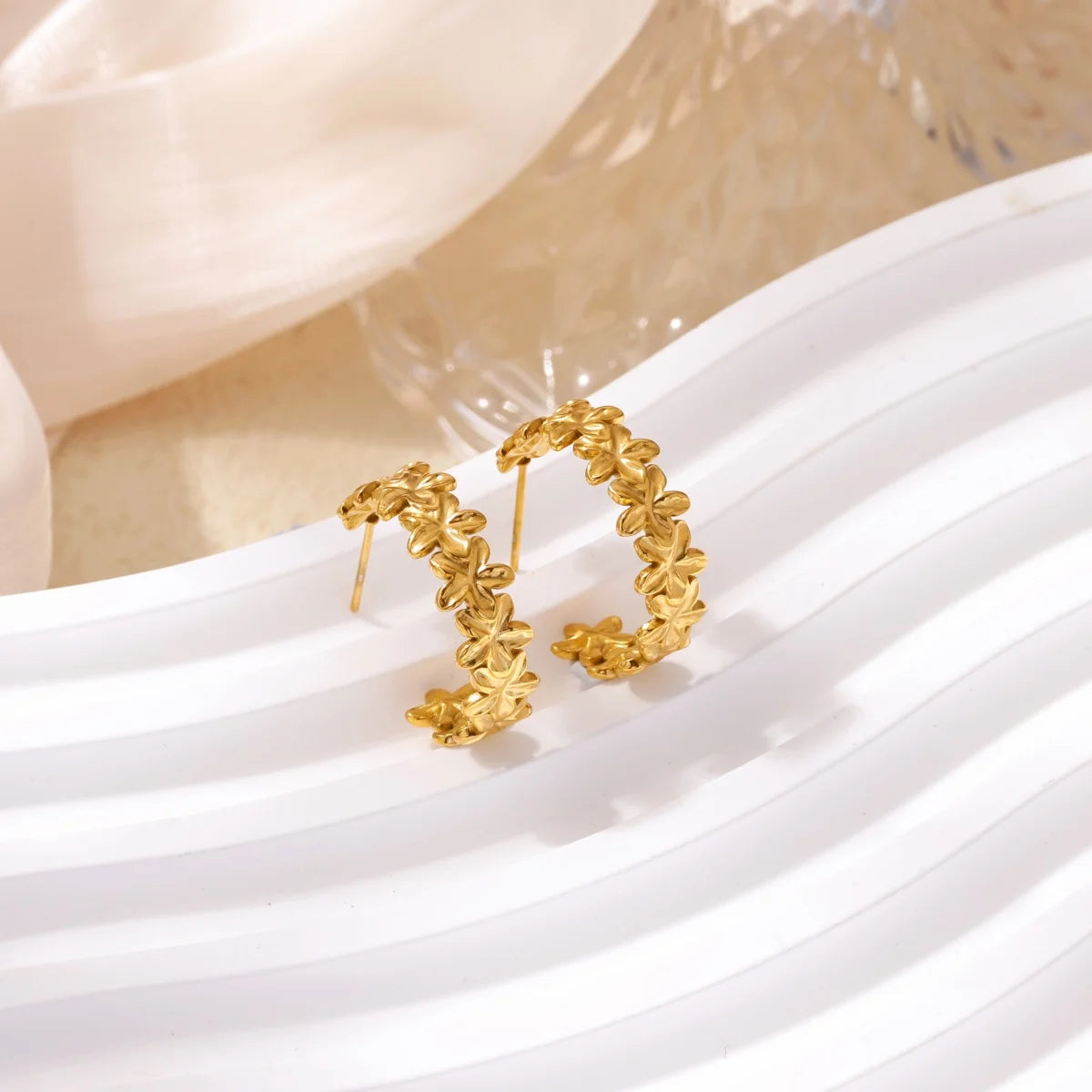 Cubic Zirconia Hoop Earrings For Women Luxury Crystal Zircon Gold Color Stainless Steel Earring Jewelry Wedding Party Gift