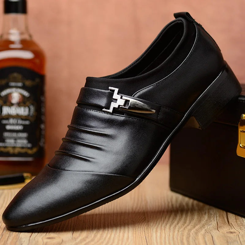 Mens Dress Shoes Business Leather Shoes Luxury Slip on Oxfords Point Toe Men Wedding Shoes Loafers Classic Plus Size Formal Shoe