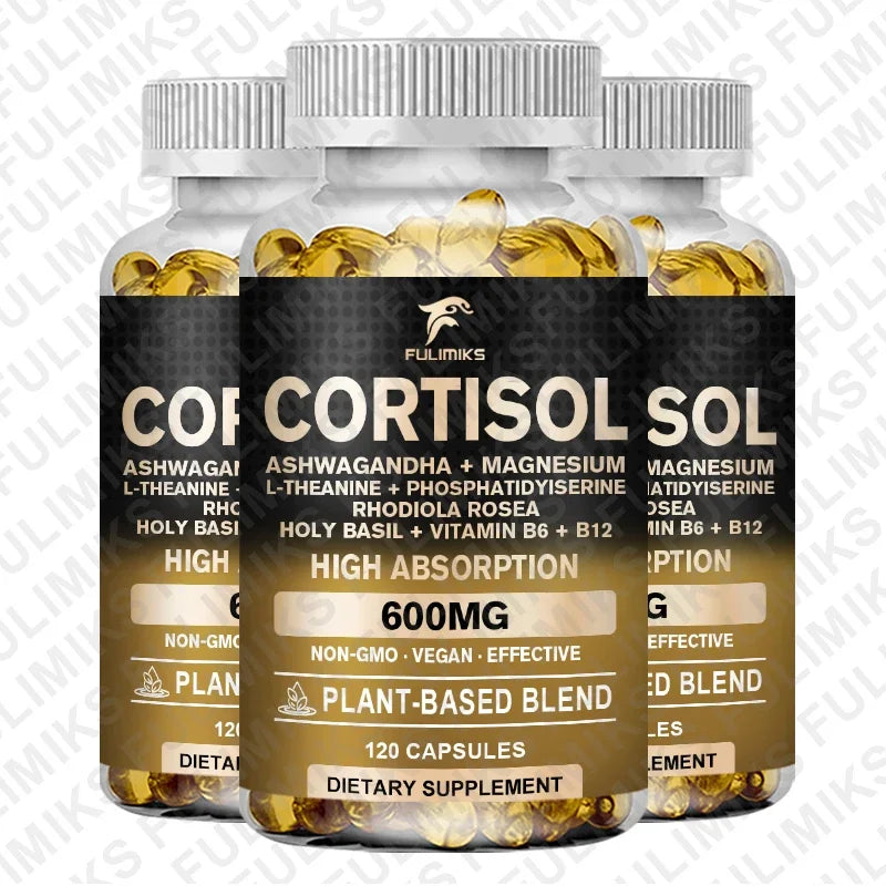 Cortisol Supplement, Hormone Balance, Magnesium, Ashwagandha, Rhodiola, L-Theanine, Vitamin B6 & B12, Mood, Focus, Sleep Support