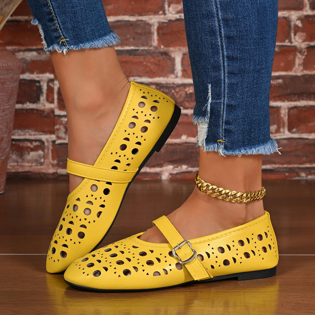2026 Dress Women's Shoes New Fashion French Style Gir Round-toe Shoes Women's Hollow Out Flat Shoes Multicolor Big Size 42 57768