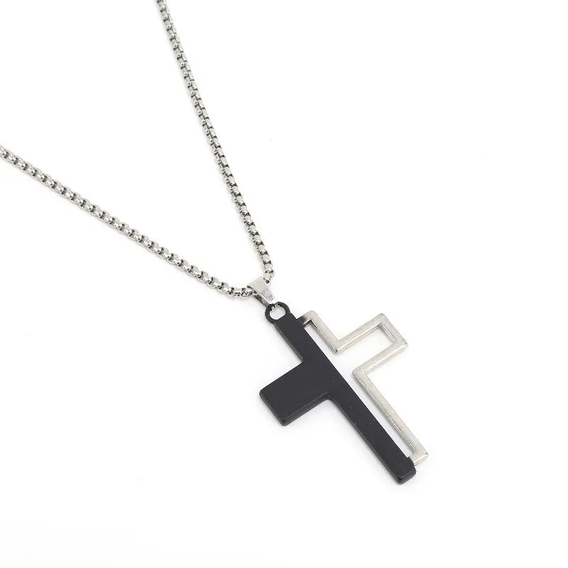 Splicing Cross Necklace for Men Boys,Waterproof Stainless Steel Pendant Necklace,Hip Hop Cool Punk Jewelry Gifts
