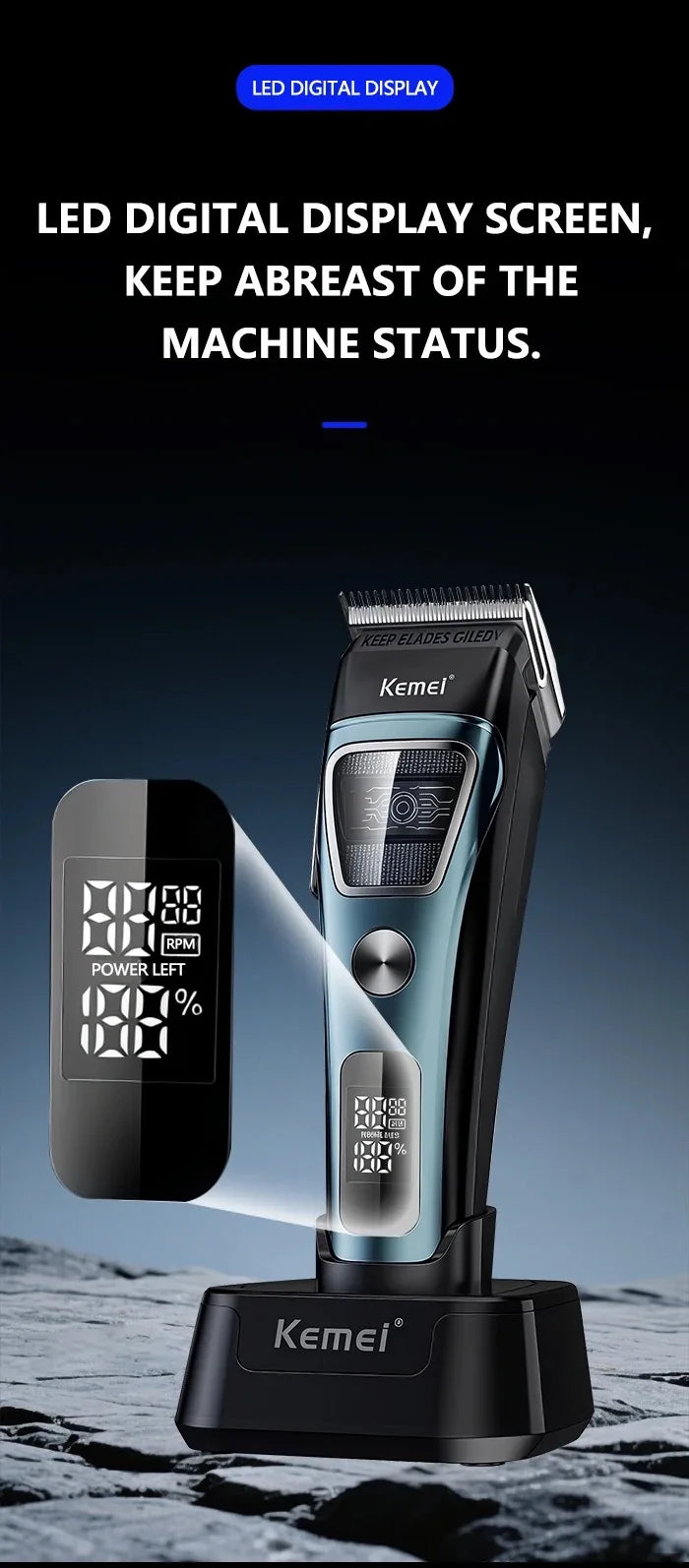 Kemei Professional Barber Hair Clippers Rechargeable Cordless Powerful Trimmer Men Electric Hair Cutting Machine Grooming Kit