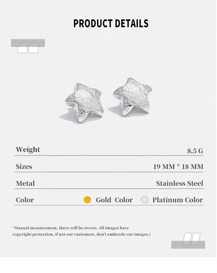 NiNice Arrivals Stainless Steel Metal Hammer Chunky Star Stud Earrings Simple Trendy Daily Women Jewelry Wholesale Gift