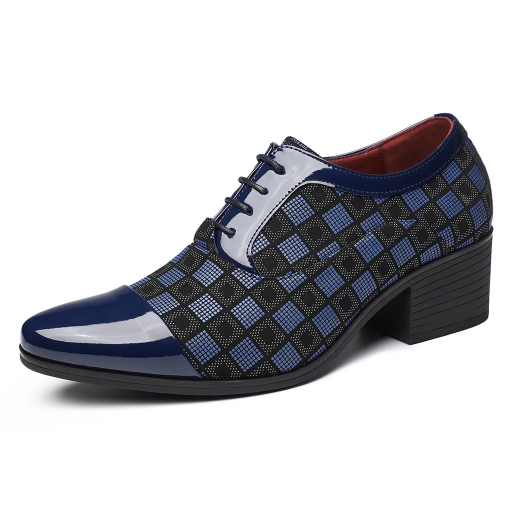 Big Size New Shoes for Men Dress Shoes British Style Checked Pointed Toe Leather Business Casual Shoes