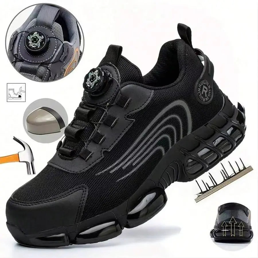 Men's Work Shoes  Rotary Buckle Work Sneakers Protective Shoes Safety Industrial Puncture-Proof Anti-Smash Steel Toe Shoes