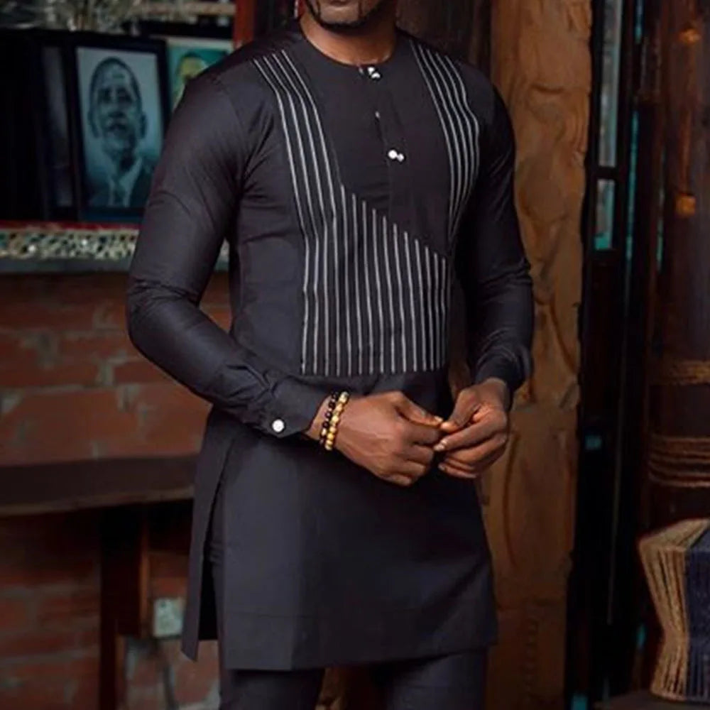 African traditional dress men's suit Long sleeve ethnic style printed patchwork shirt casual pants 2 piece holiday casual suit