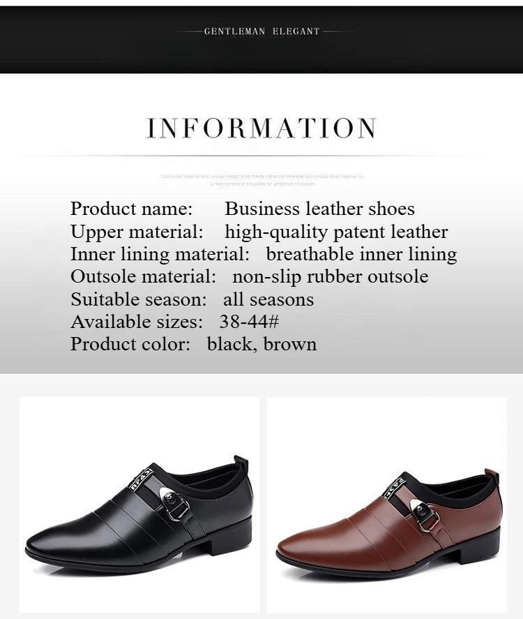 Classic Leather Shoes for Men Slip on Pointed Toe Oxfords Formal Wedding Party Office Business Casual Dress Shoes Men's Loafers