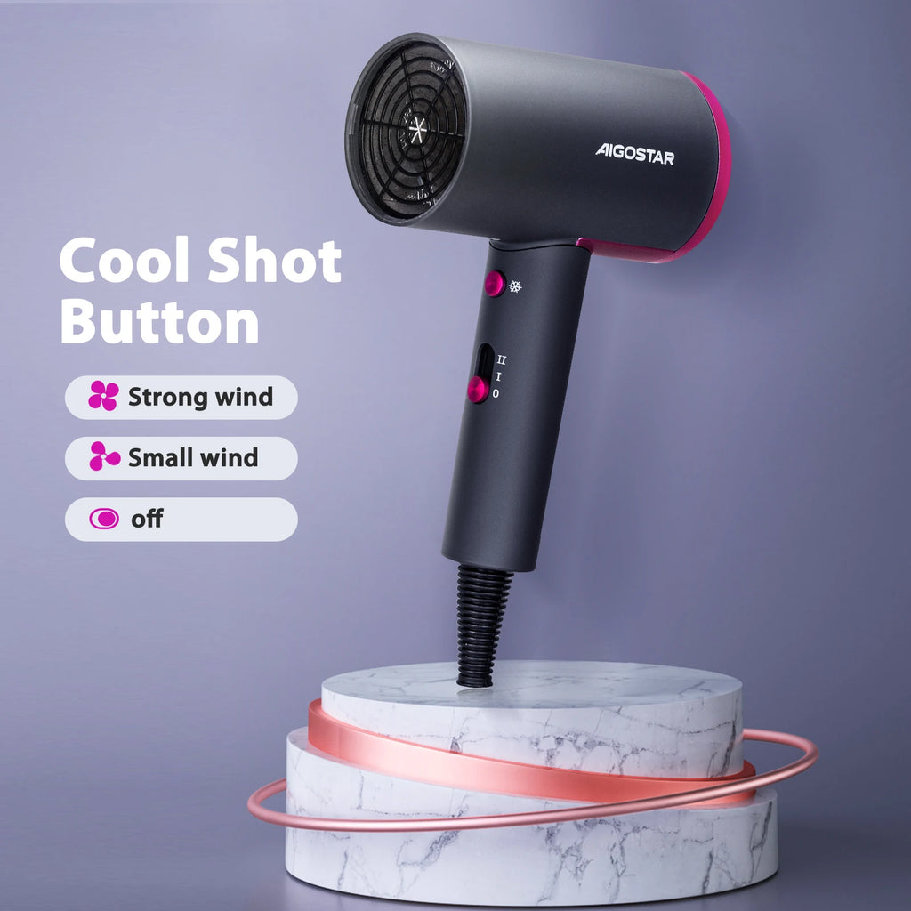 Aigostar Professional Hair Dryer, 2200W Hair Dryer, Negative Ion Technology, 2 Speed, 2 Heat and Cold Air Settings, Lightweight