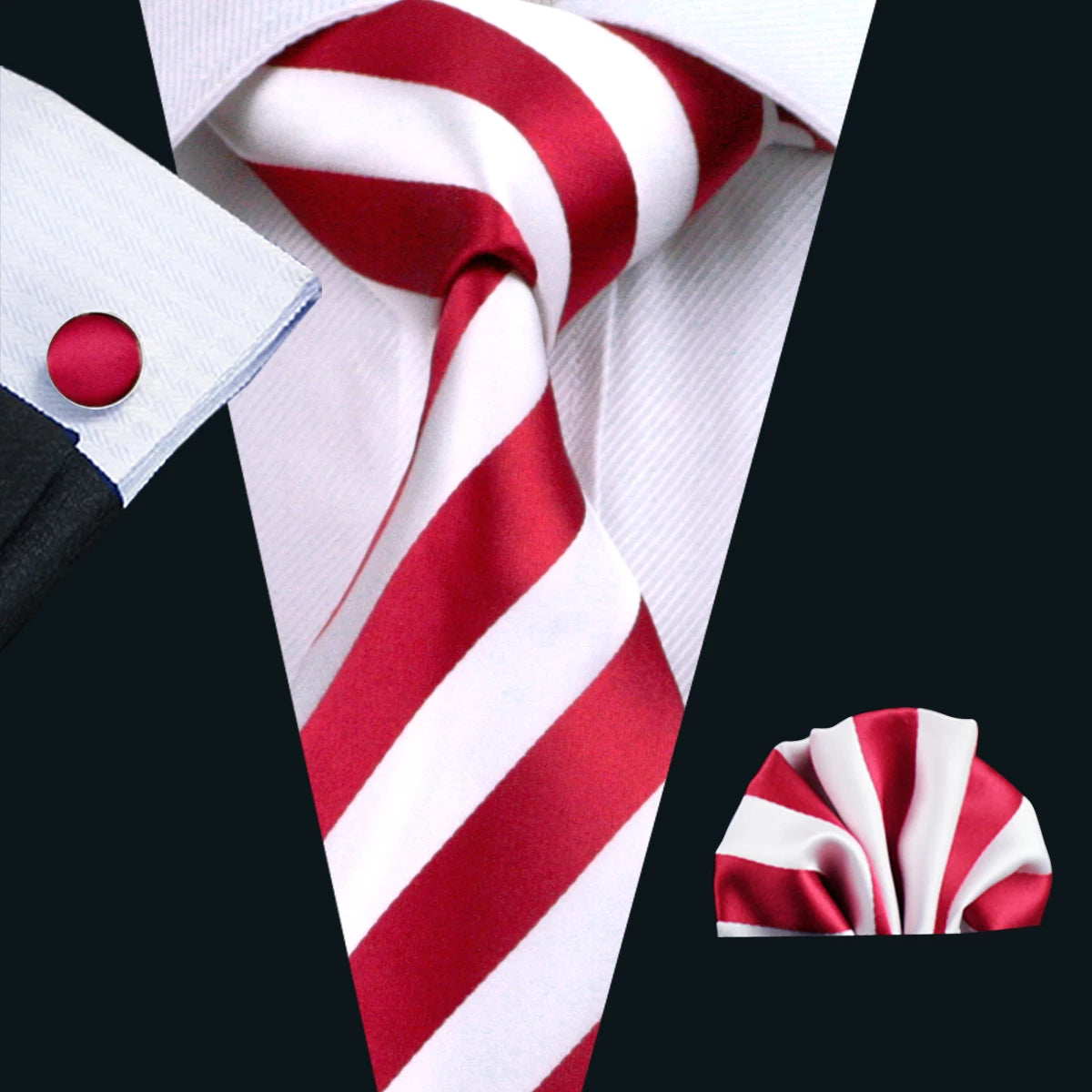 Fashion Khaki Striped Men Silk Necktie Fahsion Tie Handkerchief Cufflinks Sets Male Wedding Business Gift Barry.Wang Stylish