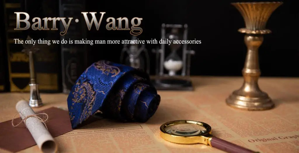 Fashion Khaki Striped Men Silk Necktie Fahsion Tie Handkerchief Cufflinks Sets Male Wedding Business Gift Barry.Wang Stylish