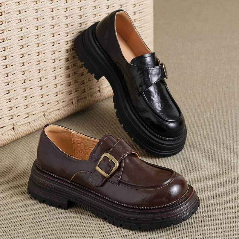2026 New Women's Loafers Thick-soled, non-slip, buckle-up women shoes Round-toe formal dress shoes for spring and autumn female