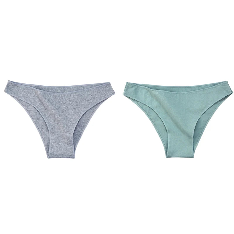2Pcs Women Cotton Panties Comfortable Underwear Solid Low Waist Briefs Female Underpants Elasticity Breathable Lingerie M-XL