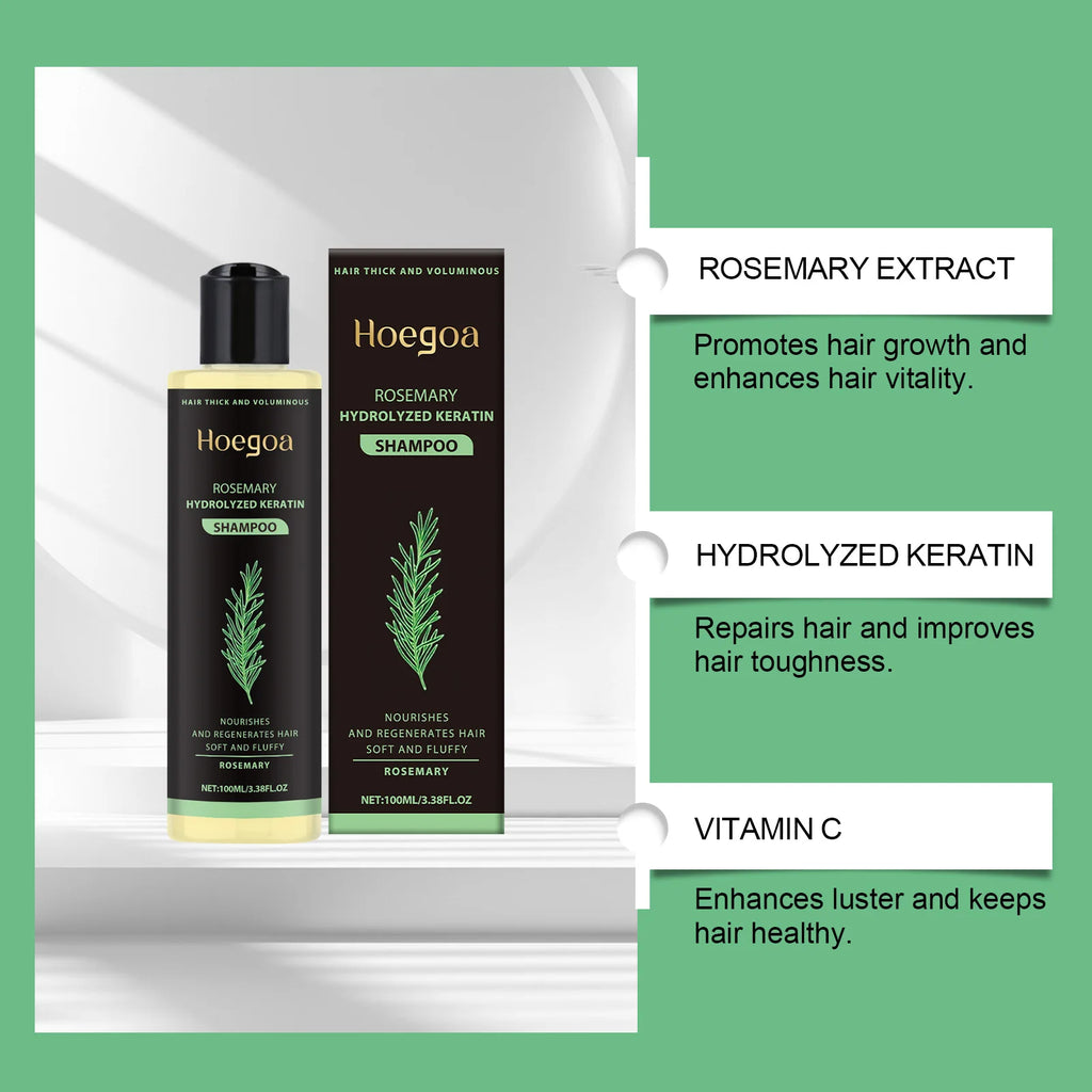3pcs Rosemary Hair Growth Shampoo Thickening Hydrolyzed Keratin Dry Frizzy Damaged Repair Moisturizing Scalp Cleaning Shampoo