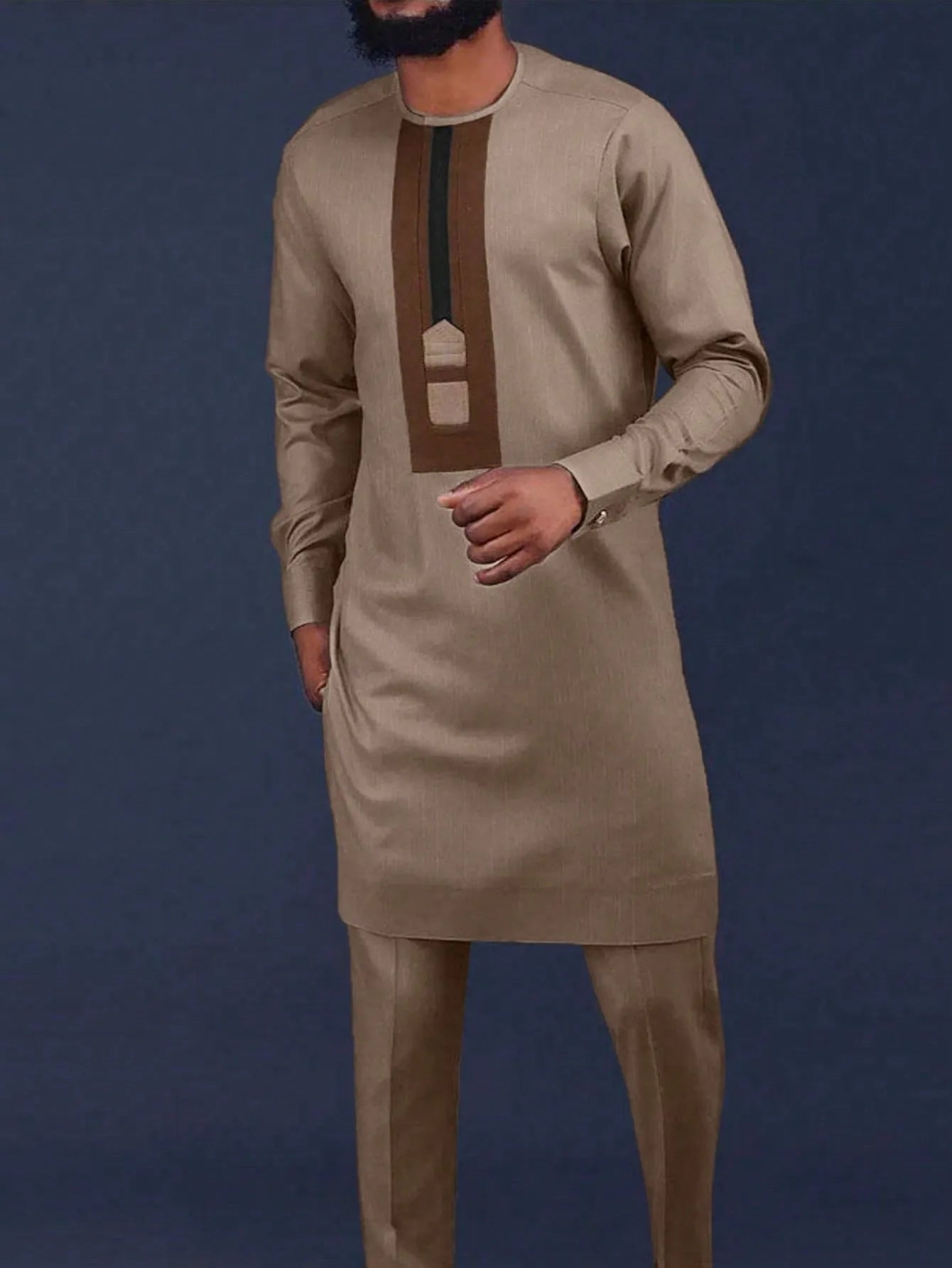 African traditional dress men's suit Long sleeve ethnic style printed patchwork shirt casual pants 2 piece holiday casual suit