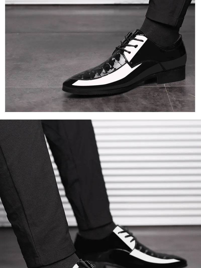 Italian Men's Leather Shoes Point Toe Business Dress Shoes Casual Office Shoe Lace Up Oxfords Luxury Wedding Party Shoes for Men