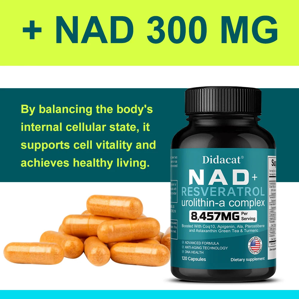 NAD + Resveratrol - Anti-aging, Helps Boost Energy, Promotes Cell and Skin Health, Neuroprotection and Sleep Improvement