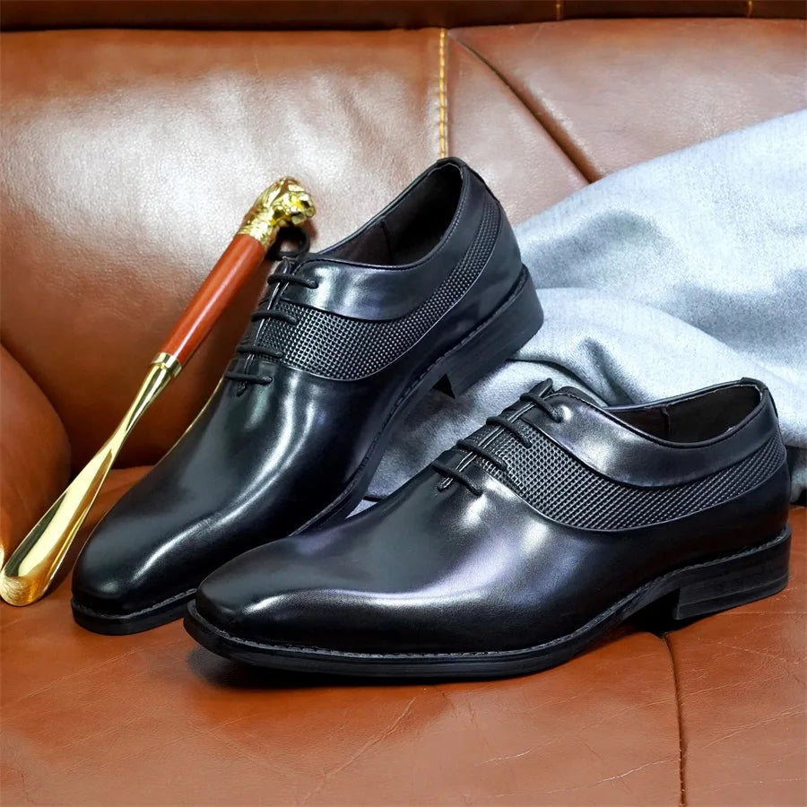 High-end Men's Oxford Shoes Genuine Leather Handmade Lace Up Pointed Toe Dress Leather Shoes Wedding Party Men's Business Shoes