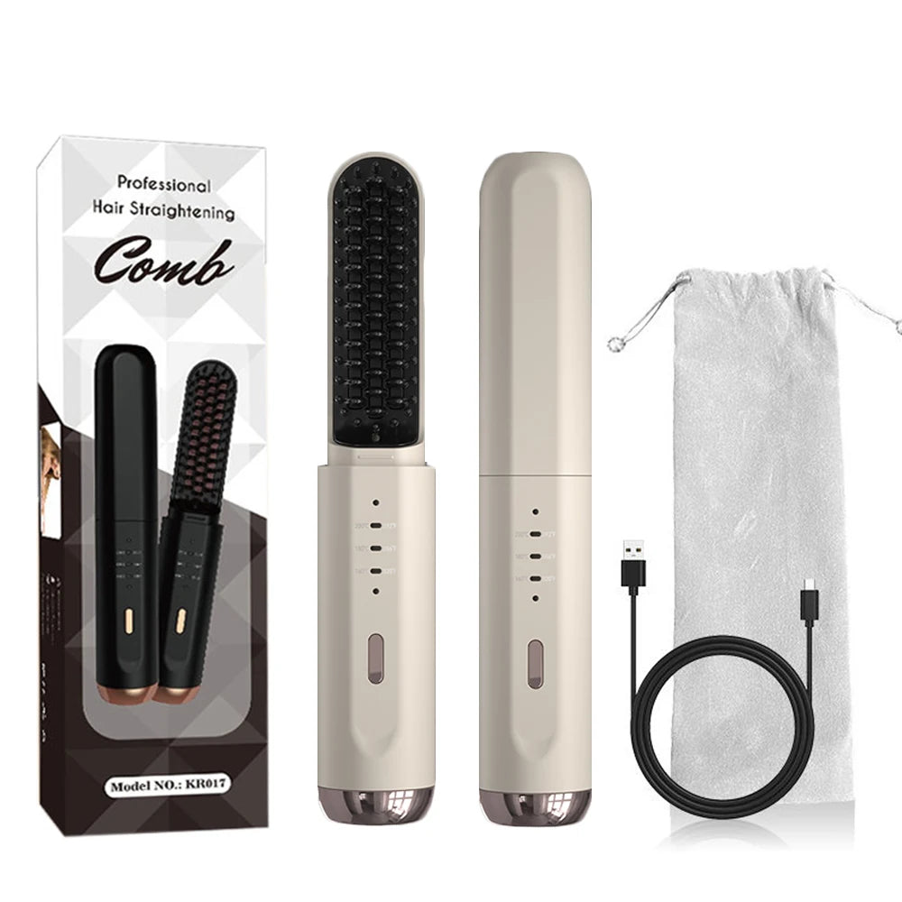 Cordless Beard Straightener for Men Portable Hair Straightener Brush Women Mini Electric Hair Brushes for Home Travel Hot Comb