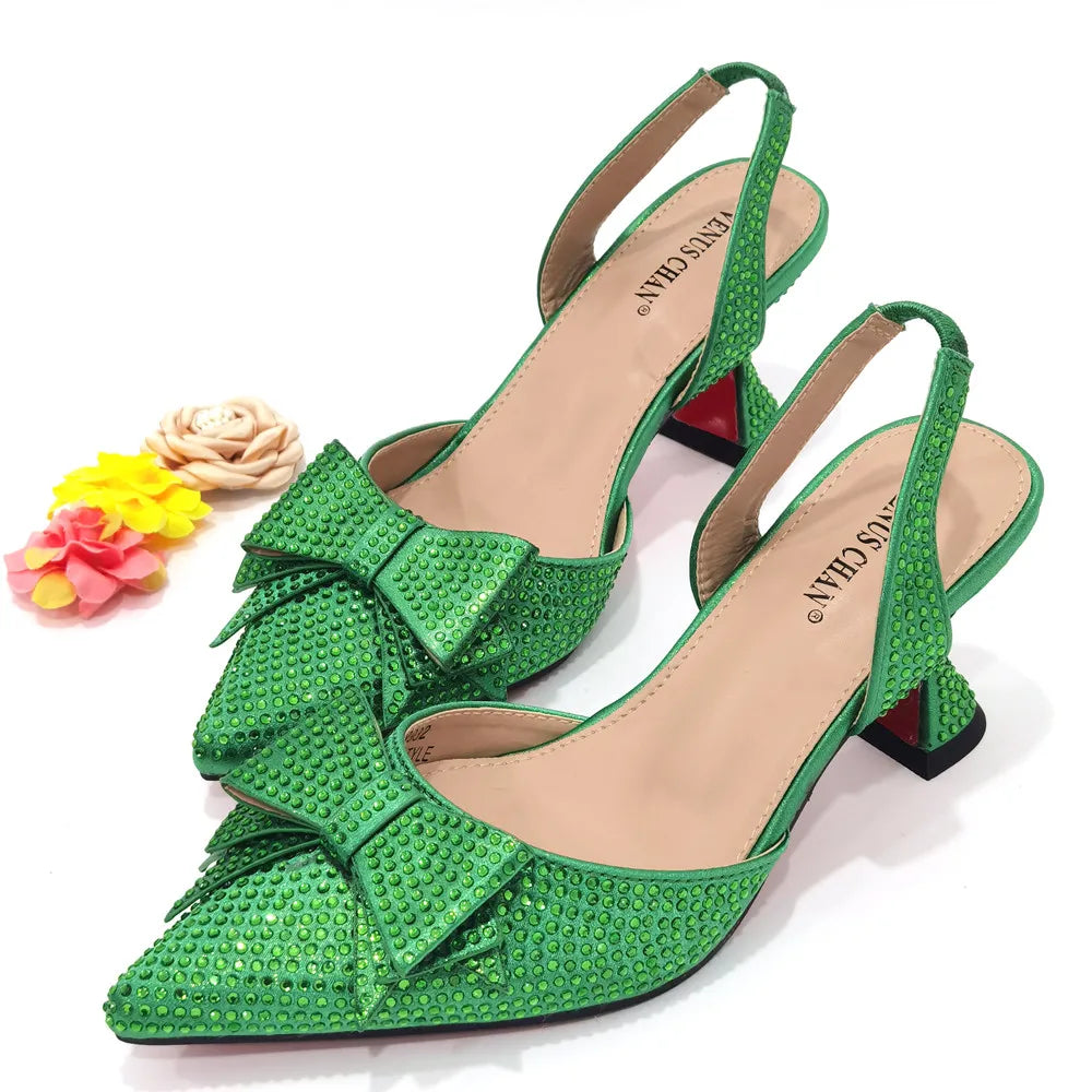 2022 Fashion Womens Dress Shoes Open Toe Ladies Sandals with Heels Latest African Women Wedding Shoes Decorated with Rhinestone