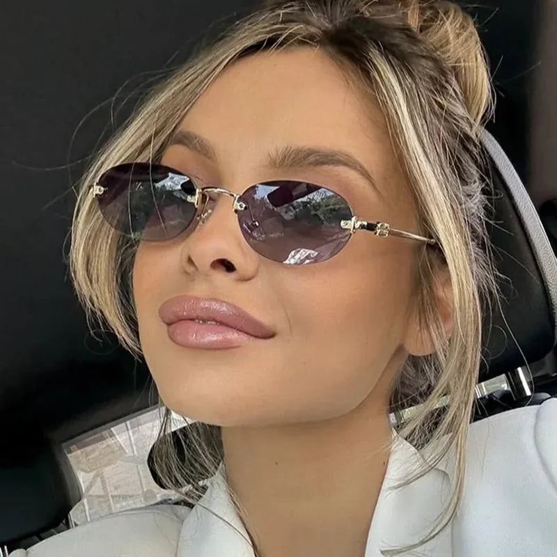New Fashionable Oval Frameless Sunglasses UV400 UV Protection Glasses Fashionable Street Style Outdoor Driving Travel Sunglasses
