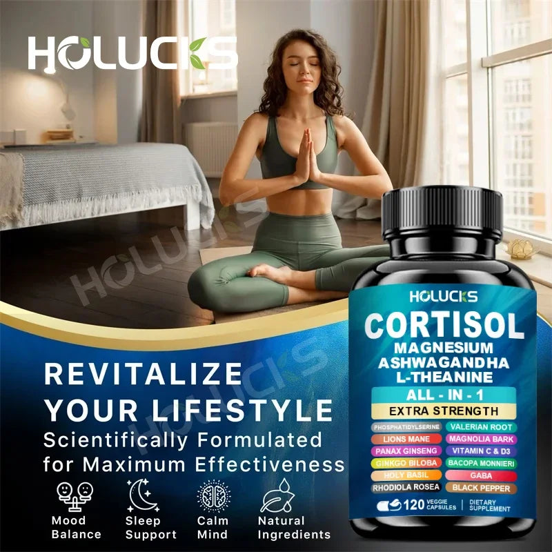 Natural Cortisol Supplement, Support Enhances Cognitive Function, Memory, Reduces Nighttime Awakening & Morning Anxiety, Vegan