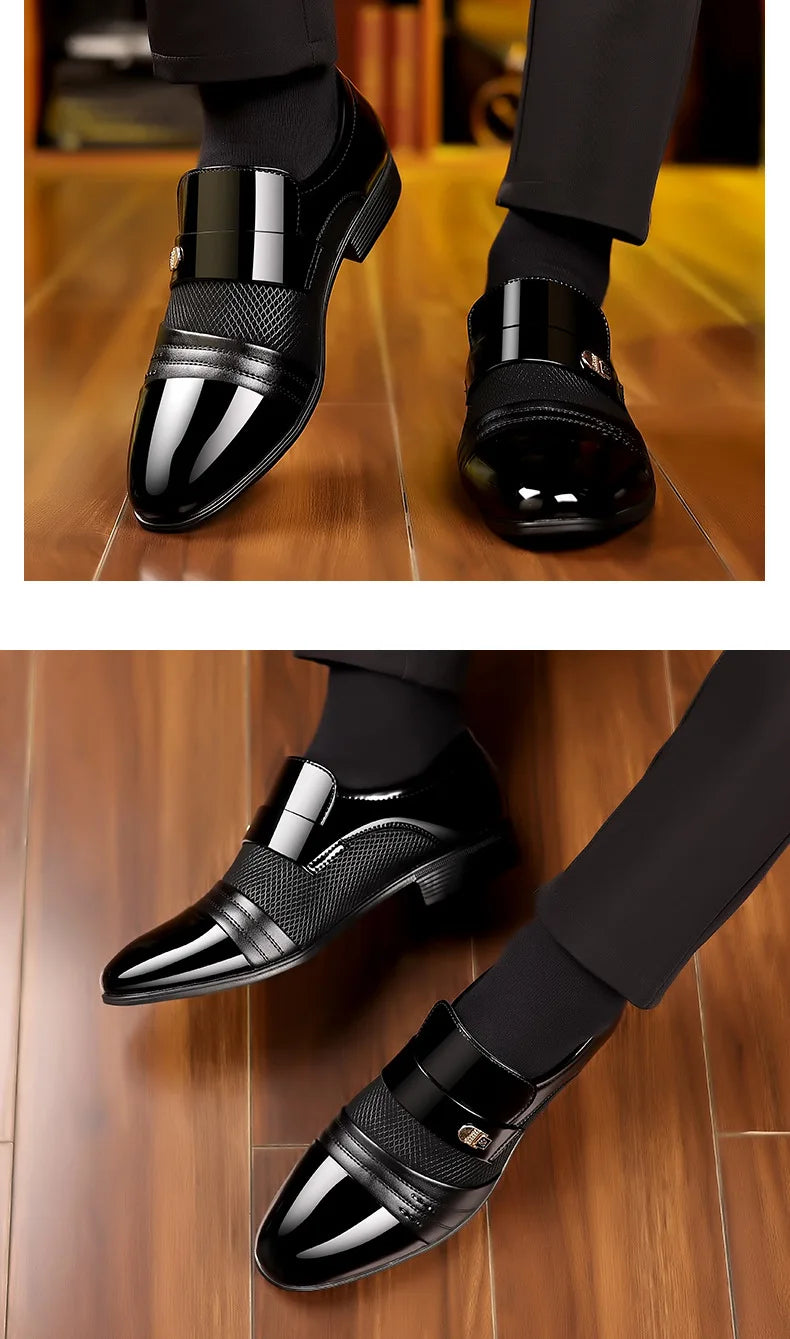 Men's Dress Shoes Pointed Toe Oxfords Classic Business Men Leather Shoes Slip on Wedding Casual Shoes Office Comfortable Loafers