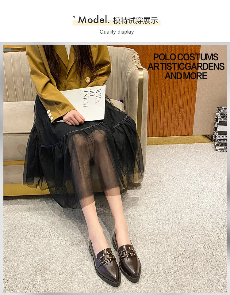 New Women Pointed Toe Leather Casual Shoes British Style Dress Shoes Fashion Cool Slip-on Loafers